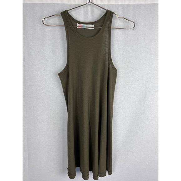 Free People Dress Olive Green Swing Tank Mini Summer Beachy Capsule Minimalist - Picture 3 of 8